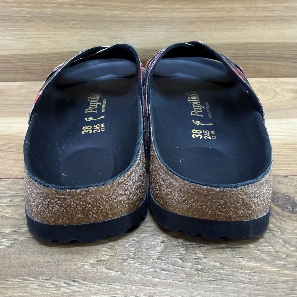 Birkenstock Papillio Daytona Floral Sandals 7 N EU 38 Black Cross Strap Slides - Picture 7 of 10